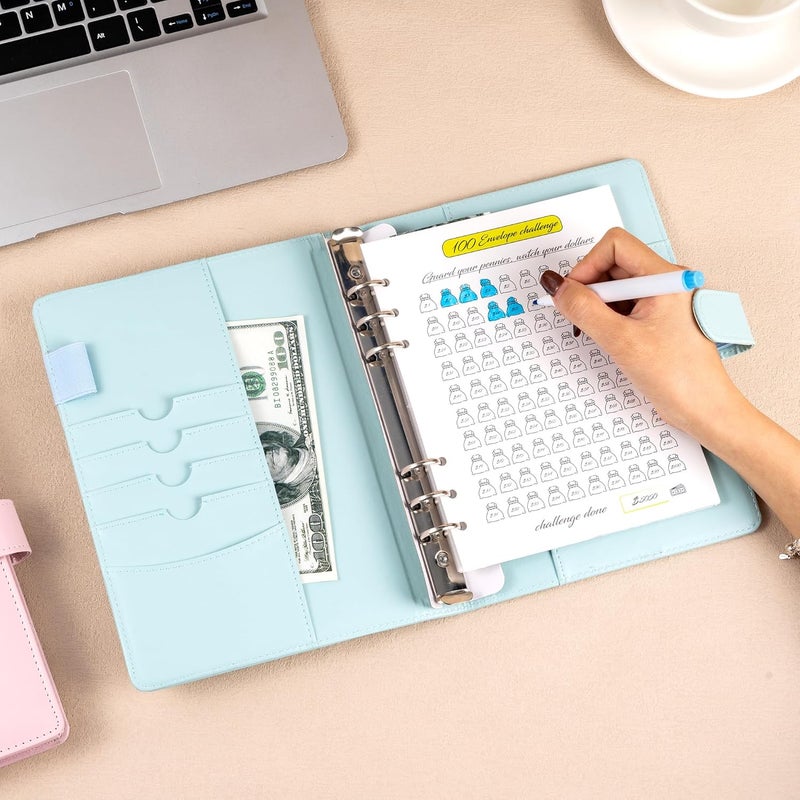 Flying Eagle 100 Envelopes Money Saving Challenge, Savings Budget Binder with Cash Envelopes Easy and Fun Way to Save $5050 with Envelopes & Challenge Tracker, Money Saving Binder 100 Pocket, Blue - Image 5